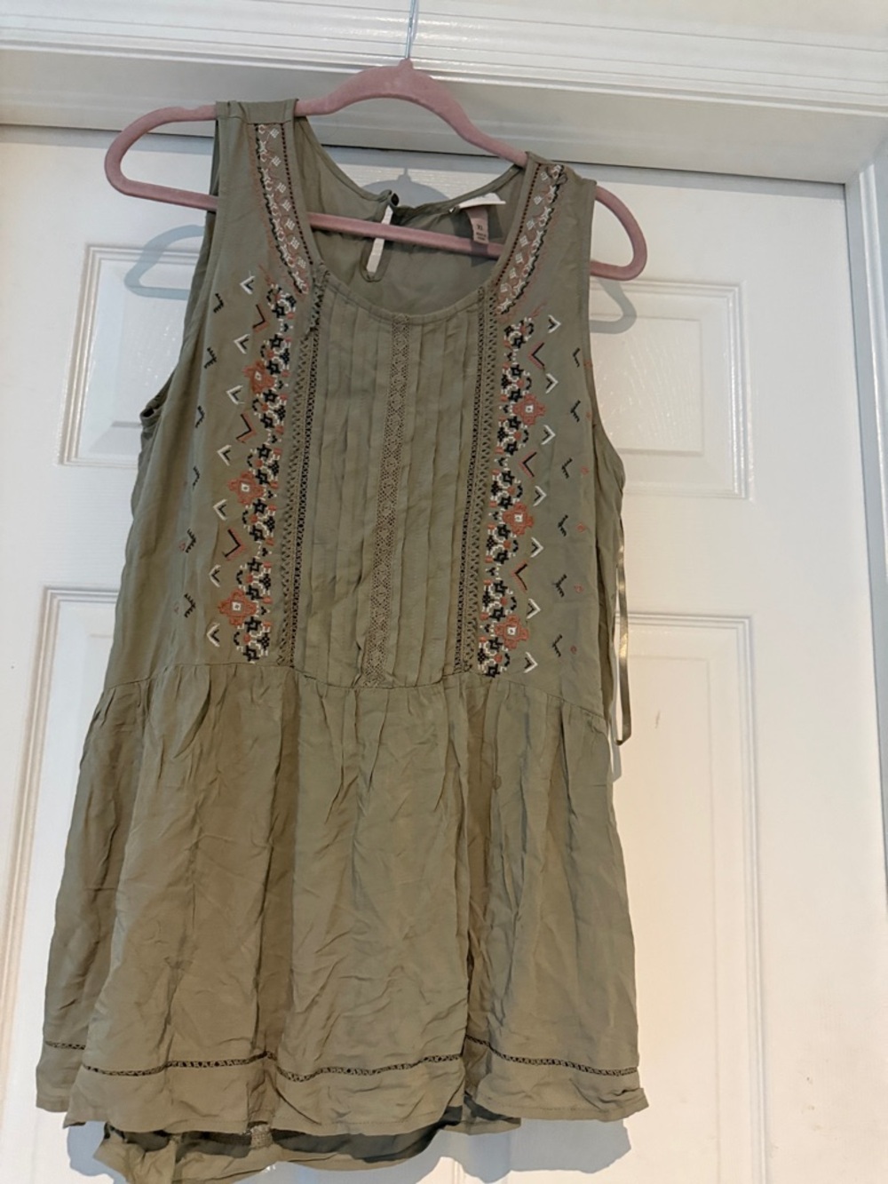 Knox Rose Olive Green Embroidered Sleeveless Top